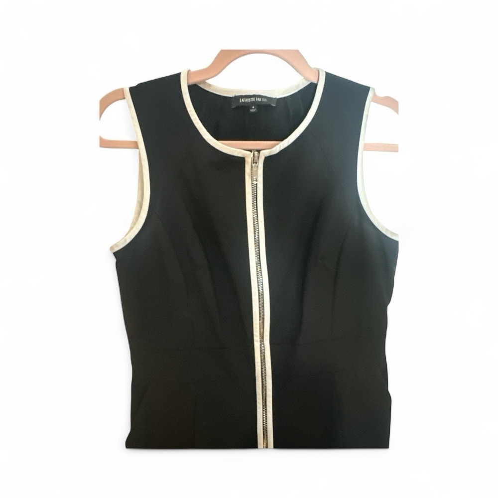 Lafayette 148 New York Black Sleeveless A-Line Zip Front Mini Dress 4 66982 - Picture 2 of 5